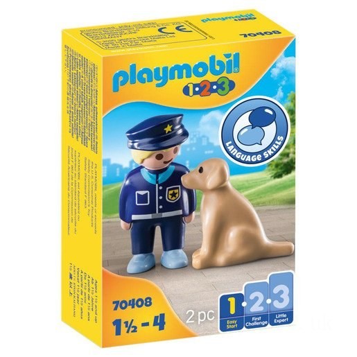 Playmobil 70408 1.2.3 Police Officer with Dog Figures FFPB5074 - Clearance Sale